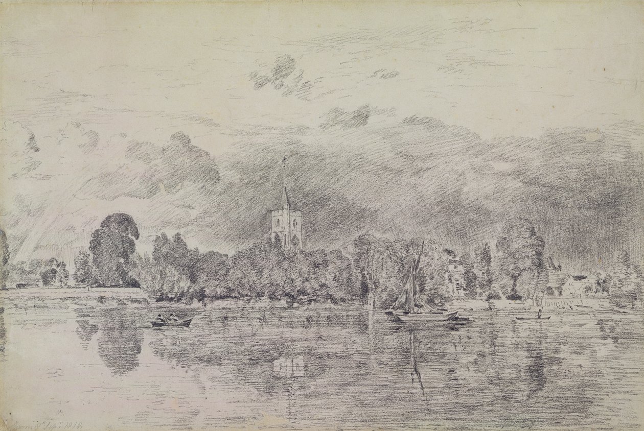 Kościół Fulham zza rzeki, 1818 (grafit na papierze) autorstwa John Constable