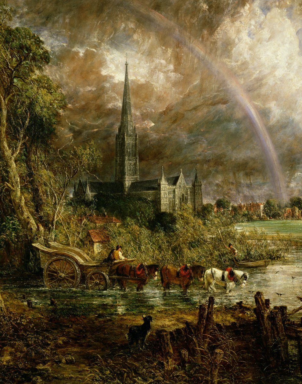 Katedra w Salisbury From the Meadows, 1831, szczegół z 1560 autorstwa John Constable