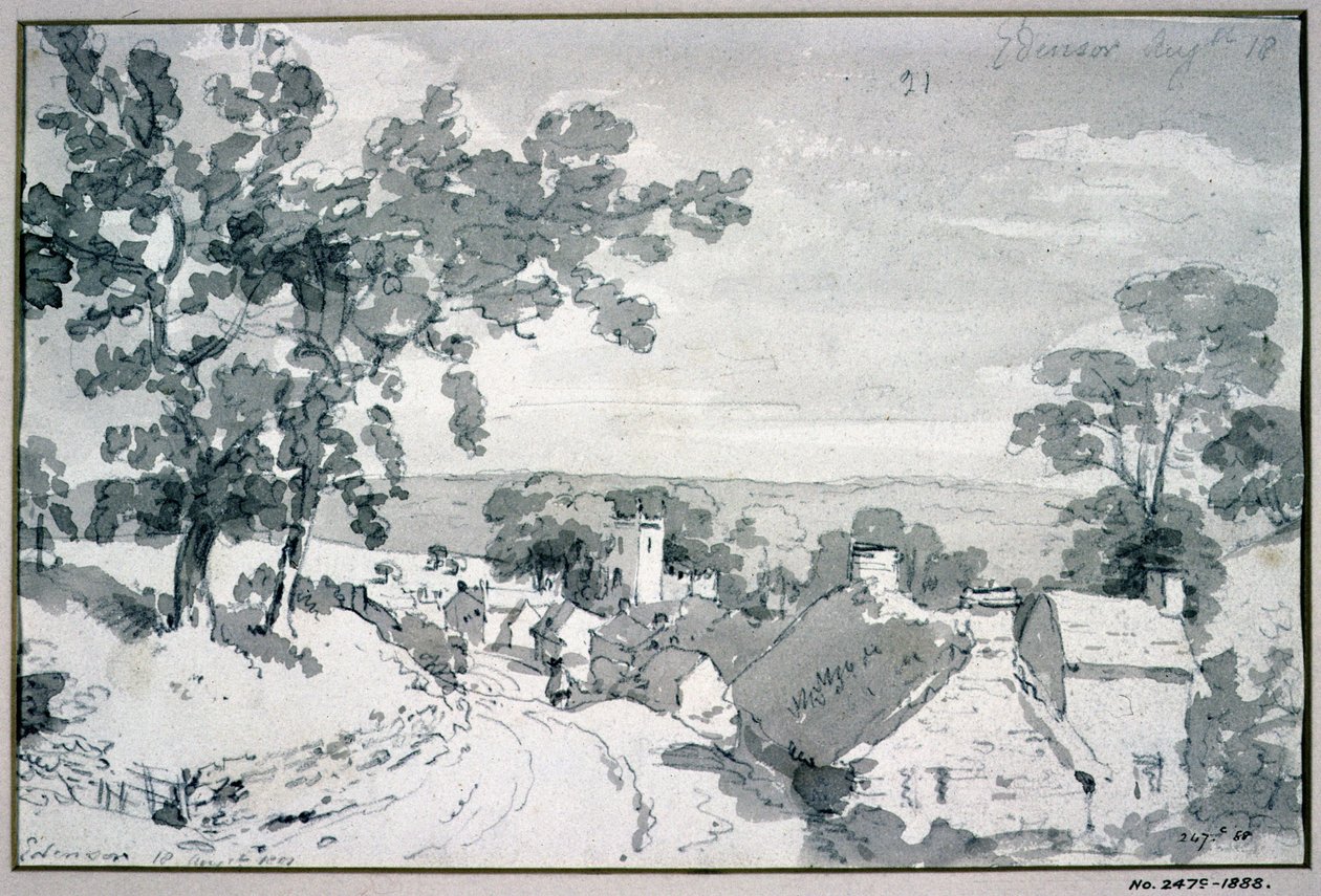Wejście do wioski Edensor, 1801 (mał ołówek i sepia) autorstwa John Constable