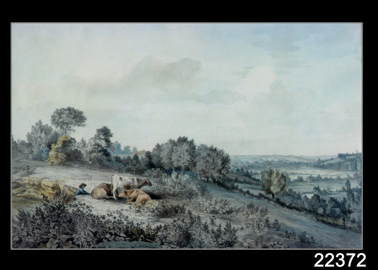 Dolina Stour, patrząc w kierunku East Bergholt, 1880 (ołówek, pióro i atrament oraz akwarela na papierze) autorstwa John Constable