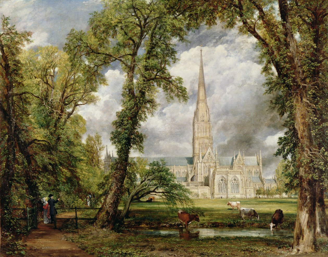 Widok katedry w Salisbury z terenu biskupiego, ok. 1822 r. autorstwa John Constable