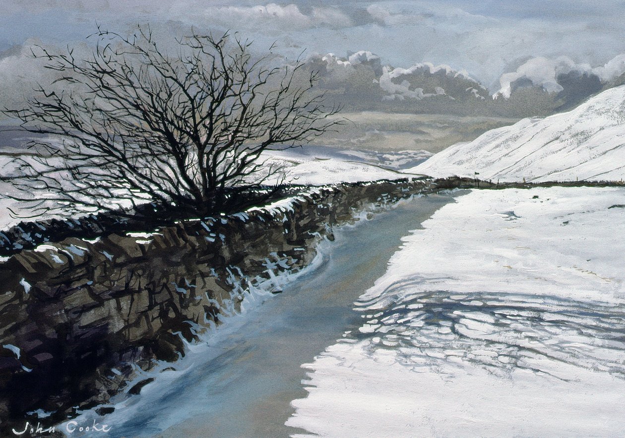 Śnieg nad Barbondale, Barbon, nr Kirkby Lonsdale, Cumbria autorstwa John Cooke