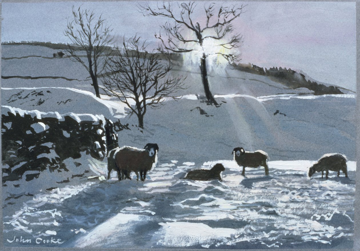 Zimowe popołudnie w Dentdale, 1991 (gwasz) autorstwa John Cooke