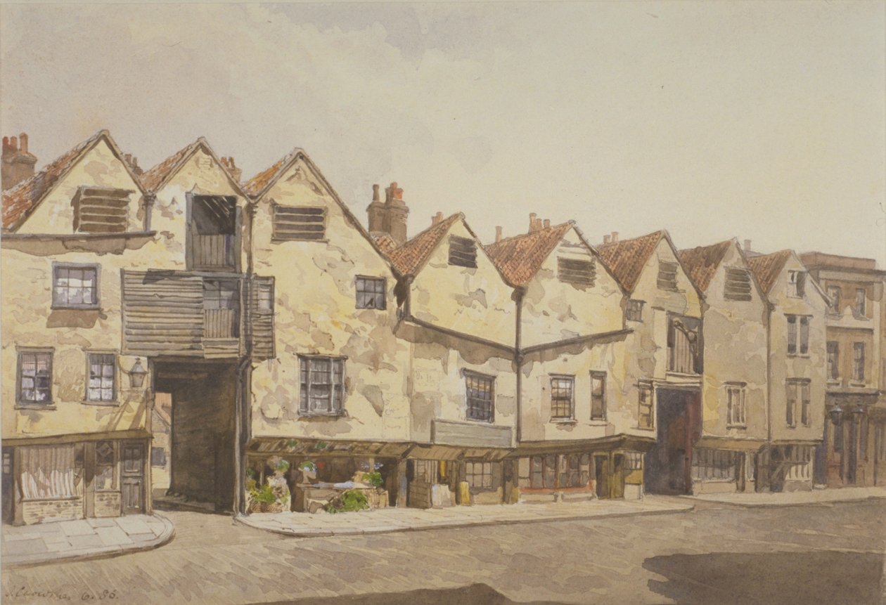 Widok na sklepy i domy przy Bermondsey Street, Bermondsey, 1886 r. autorstwa John Crowther