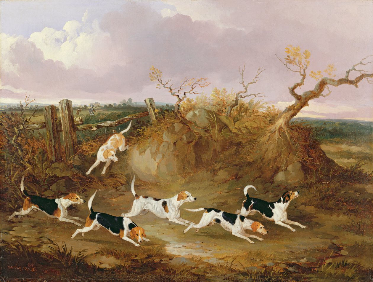 Beagle w pełnym płaczu, 1845 autorstwa John Dalby