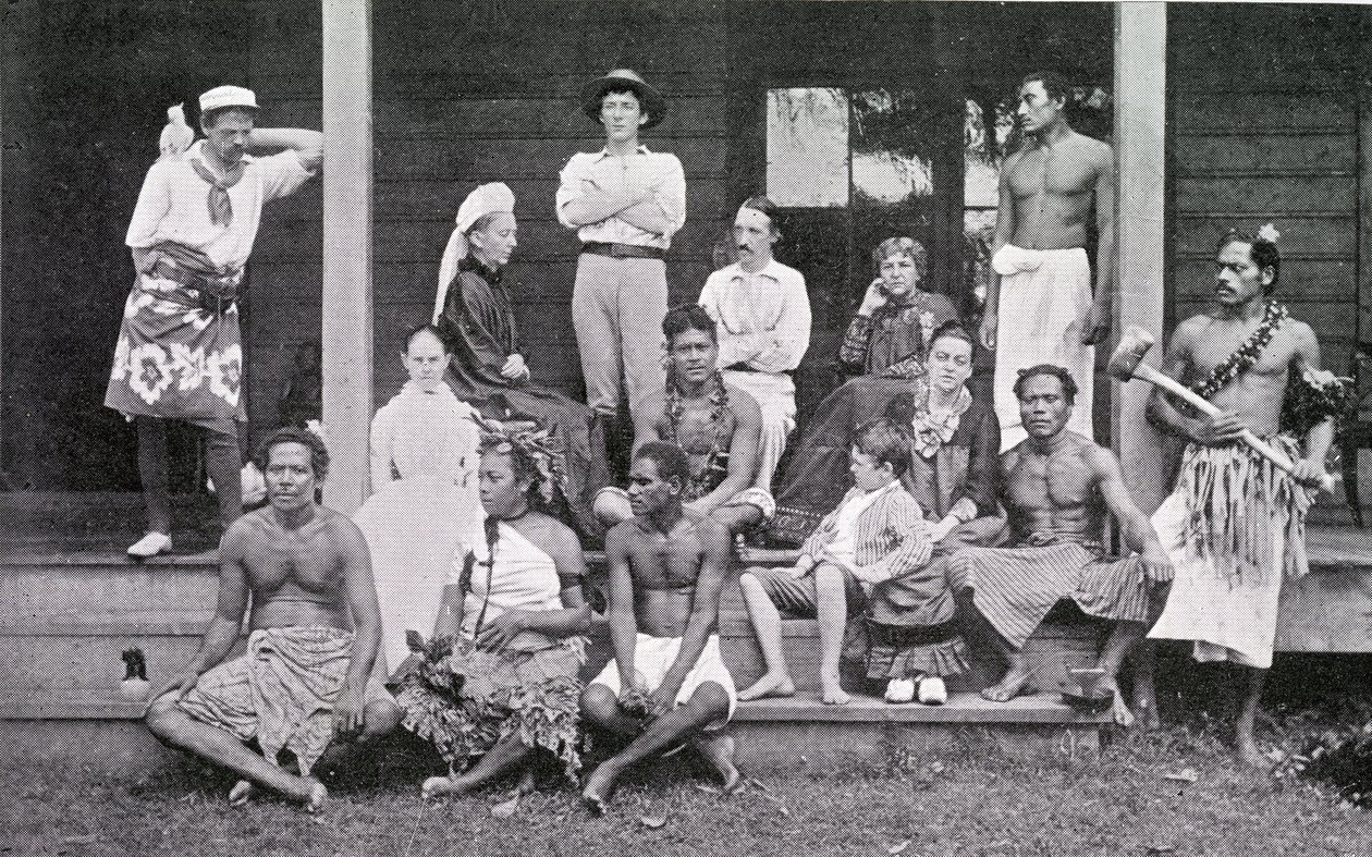 Robert Louis Stevenson ze swoim gospodarstwem domowym w Vailima, Samoa, 1892 autorstwa John Davis
