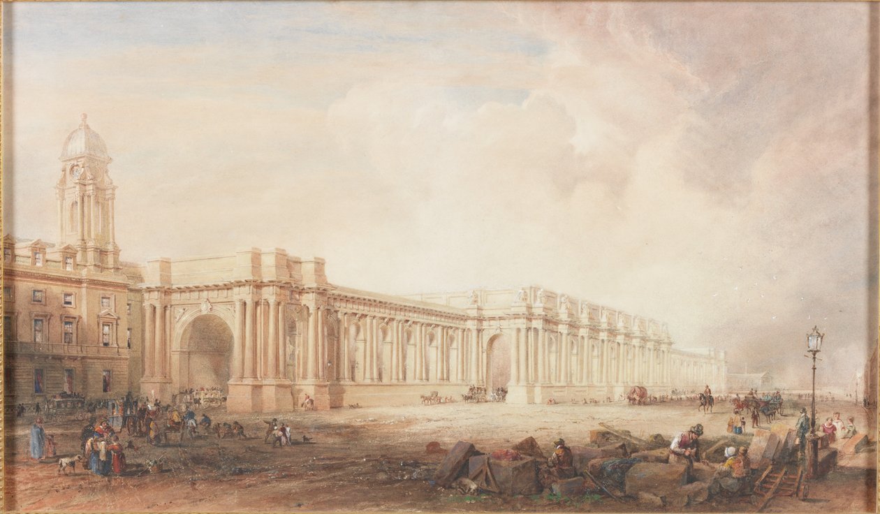 Oryginalny projekt dla dworca centralnego, Newcastle upon Tyne (bc, długopis, atrament, ołówek i wc na papierze) autorstwa John Dobson