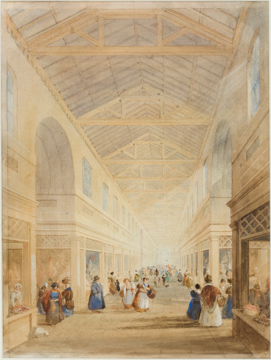 The Butcher Market, Newcastle upon Tyne (bc, tusz i wc na papierze) autorstwa John Dobson