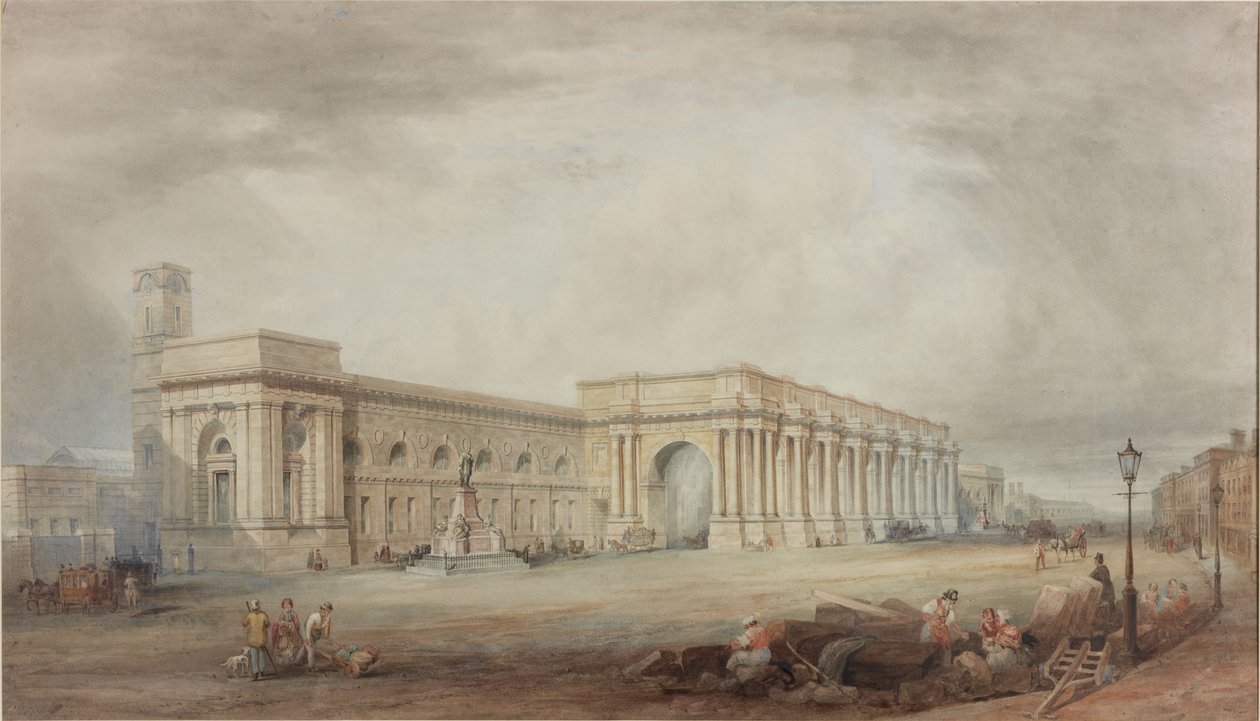 Dworzec Centralny, Newcastle upon Tyne (zmieniony projekt) (bc, ołówek i wc na papierze) autorstwa John Dobson