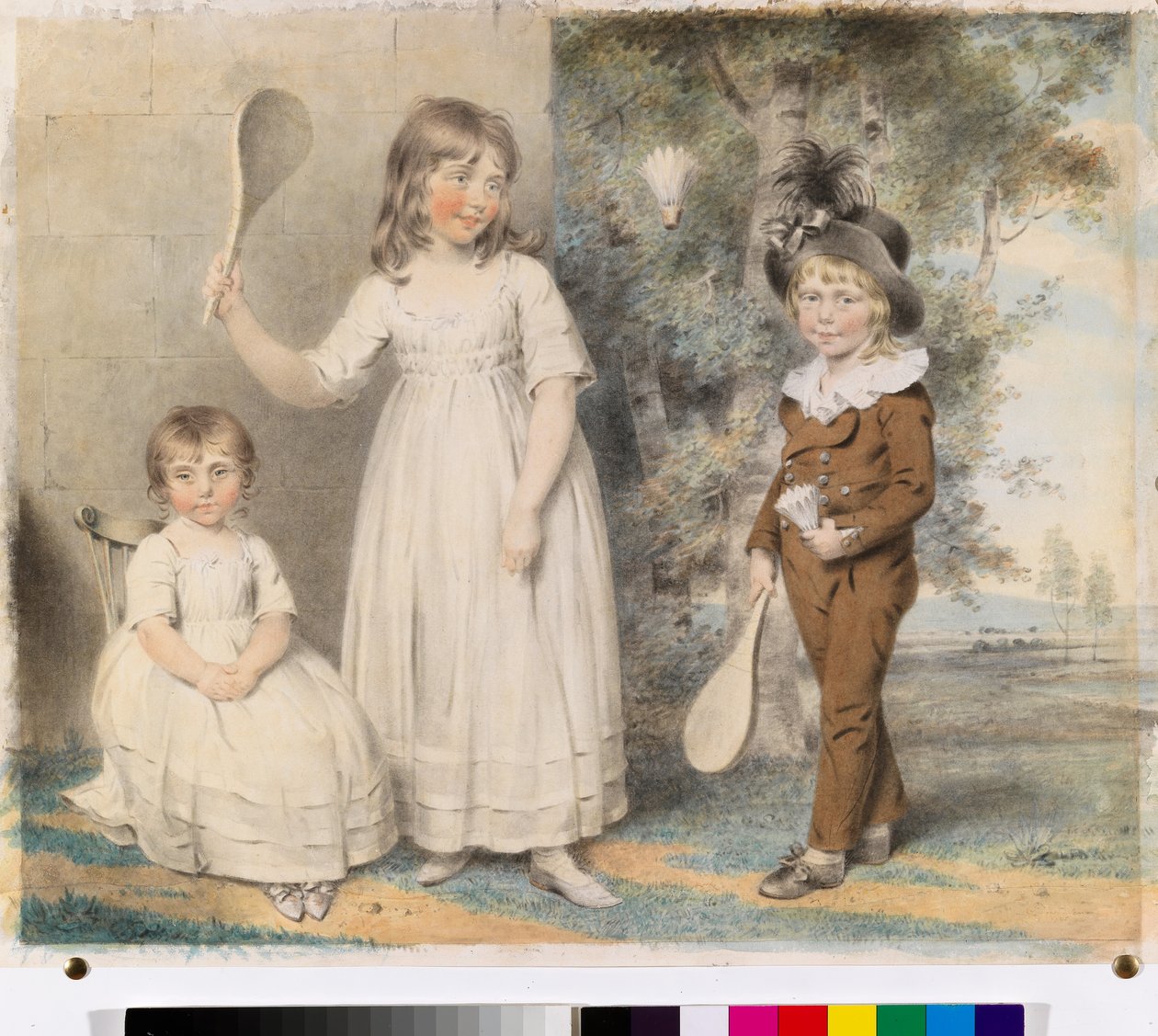 Dzieci Fredericka i Ellen Ray z Abingdon, Berkshire, pejzaż, 1795 (wc z ołówkiem na papierze) autorstwa John Downman