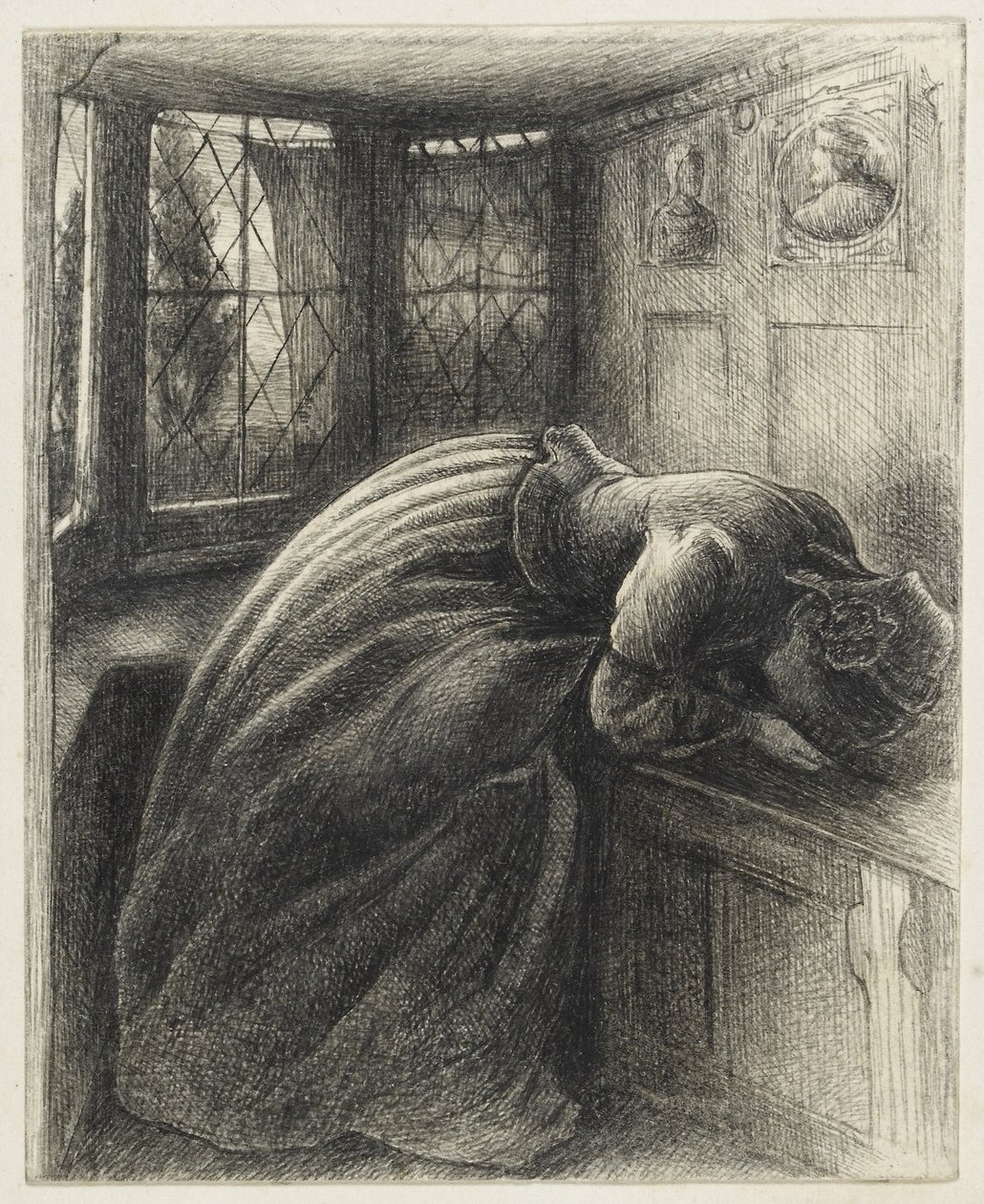 Mariana (pióro i czarny tusz) autorstwa John Everett Millais