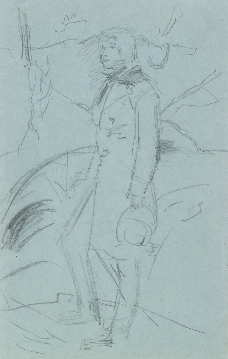 Szkic wstępny do portretu Johna Ruskina (grafit na niebieskim papierze) autorstwa John Everett Millais