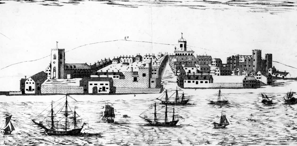 West Prospect of the Town of Liverpool, jak pojawił się około 1680 roku, litografia Johna R. Isaaca autorstwa John Eyes Jnr