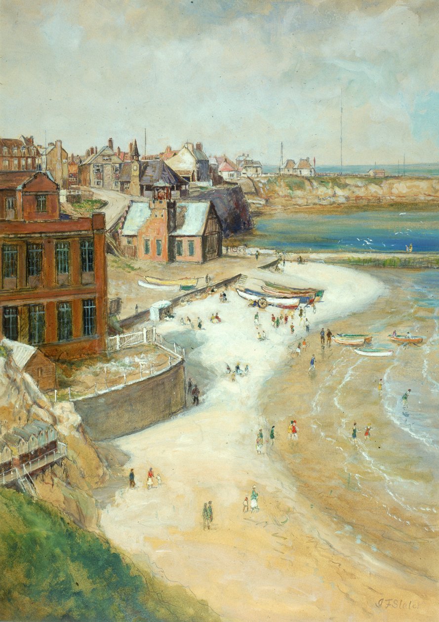 Cullercoats, Northumberland, 1910 (olej, ołówek i toaleta na kartonie) autorstwa John Falconar Slater
