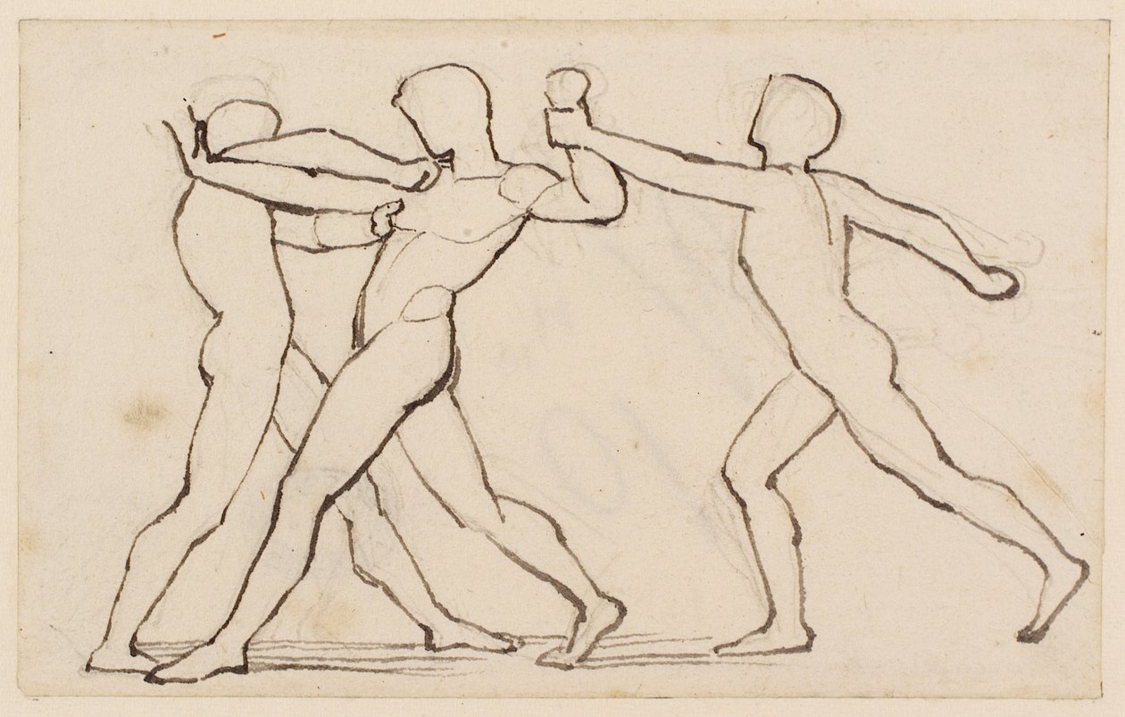 Grupa trzech figur zapaśniczych (ołówek, długopis i atrament na papierze) autorstwa John Flaxman