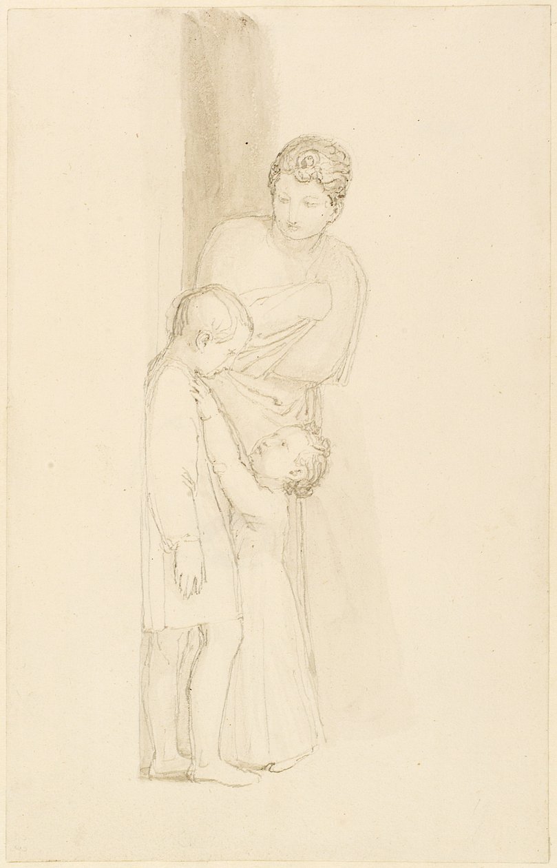 Kobieta stojąca za małym dzieckiem (ołówek, długopis, atrament i pranie na papierze) autorstwa John Flaxman