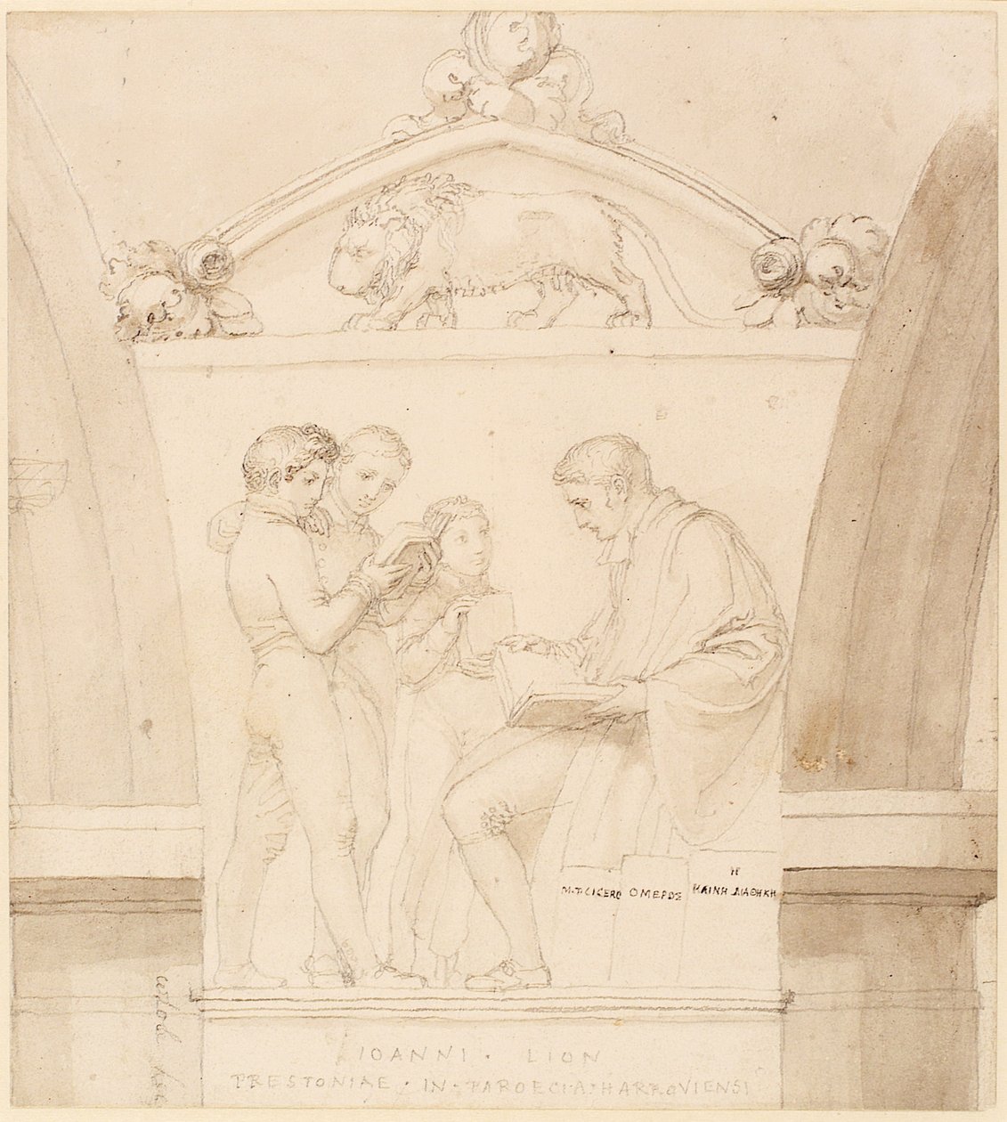Projekt pomnika Jana Lyona (ołówek, długopis, tusz i pranie na papierze) autorstwa John Flaxman