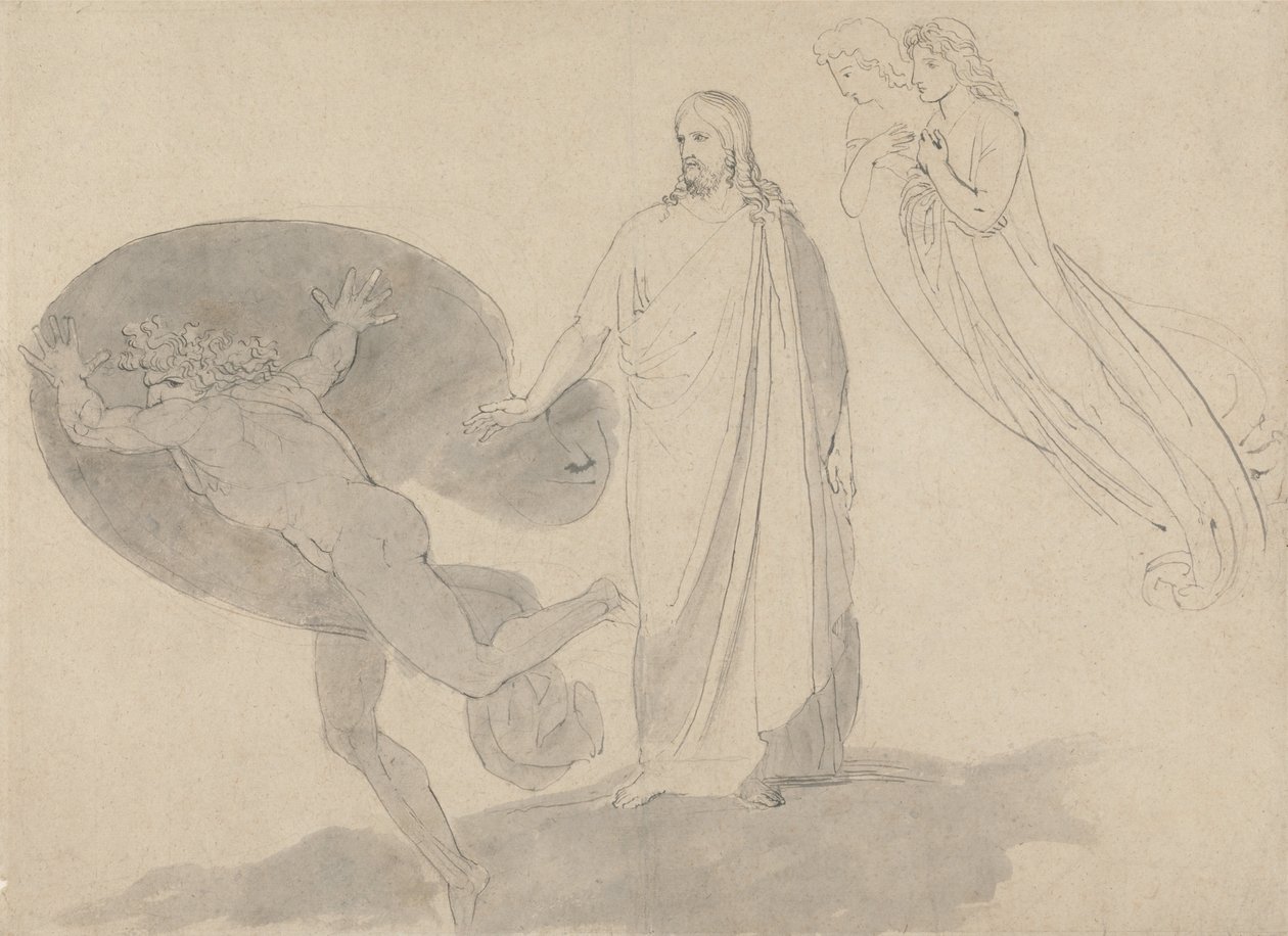 Za mną, szatanie! autorstwa John Flaxman
