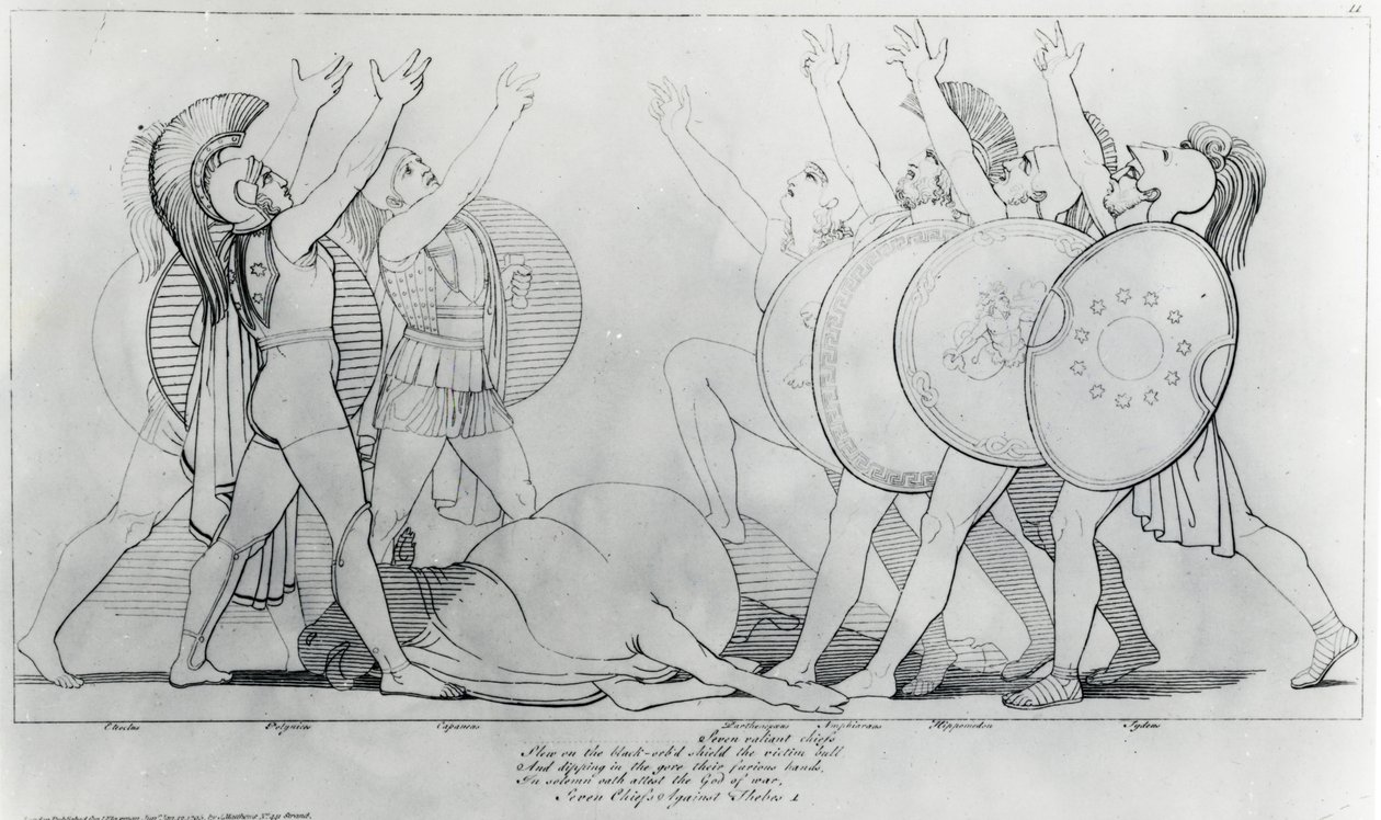 Siedmiu przeciw Tebom, 1795 autorstwa John Flaxman