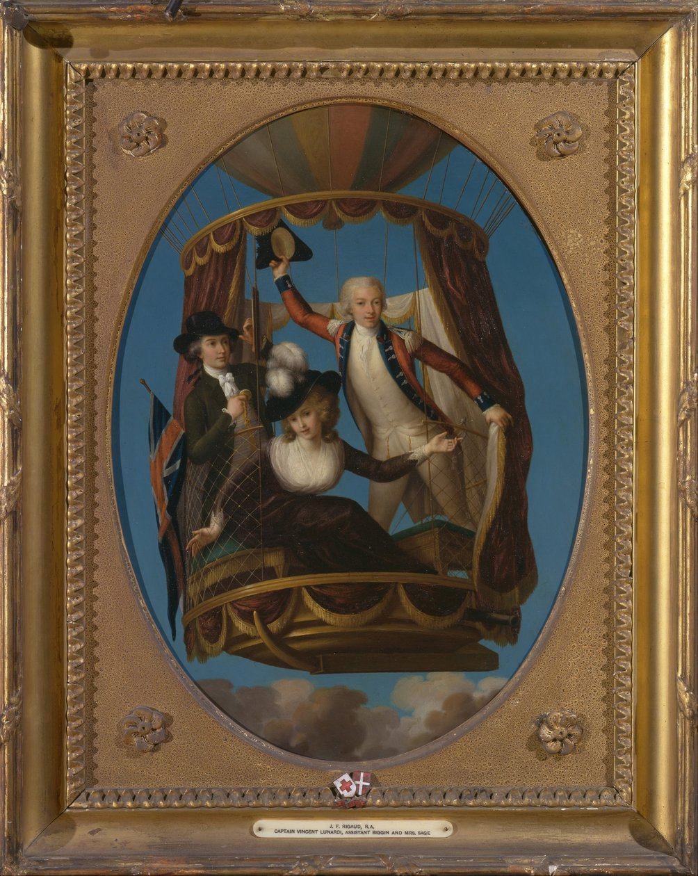 Kapitan Vincenzo Lunardi ze swoim asystentem Georgem Bigginem i panią Letitią Anne Sage w balonie autorstwa John Francis Rigaud