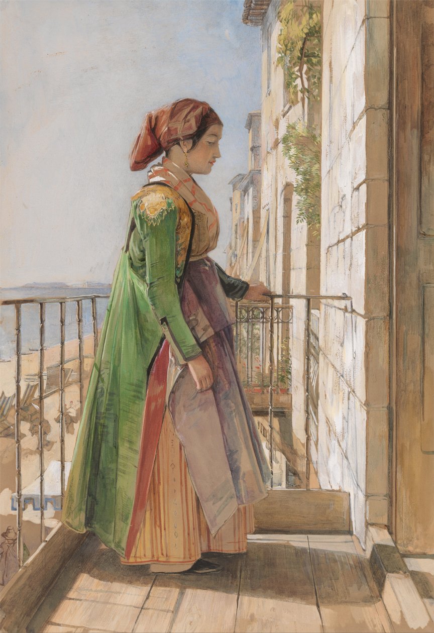 Grecka dziewczyna stojąca na balkonie autorstwa John Frederick Lewis