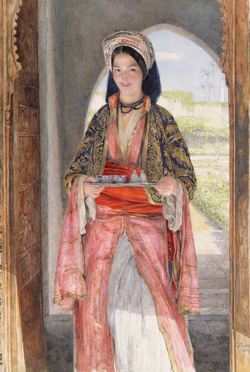 Dziewczyna ze Wschodu niosąca tacę, 1859 autorstwa John Frederick Lewis
