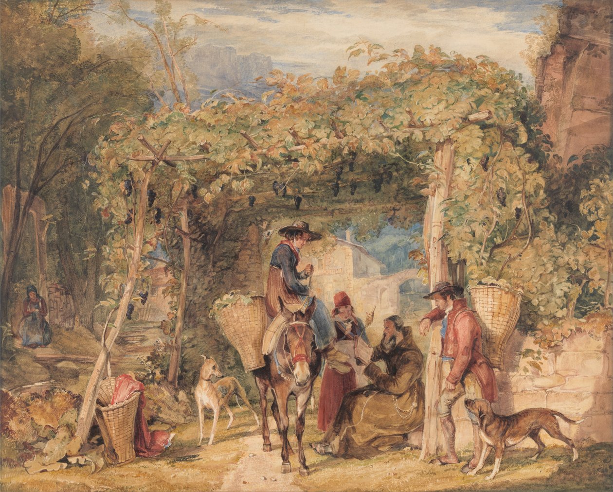 Postacie i zwierzęta w winnicy autorstwa John Frederick Lewis