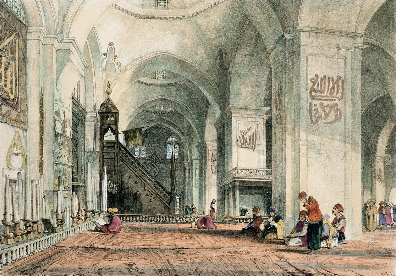 Wielki Meczet w Brussie, tablica 24 z „Ilustracji Konstantynopola”, sztychowana przez artystę, wyd. 1838 autorstwa John Frederick Lewis