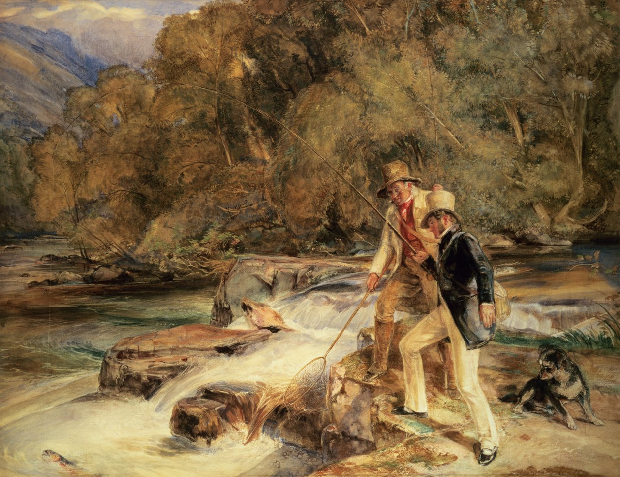 Landseer i Lewis Wędkarstwo autorstwa John Frederick Lewis