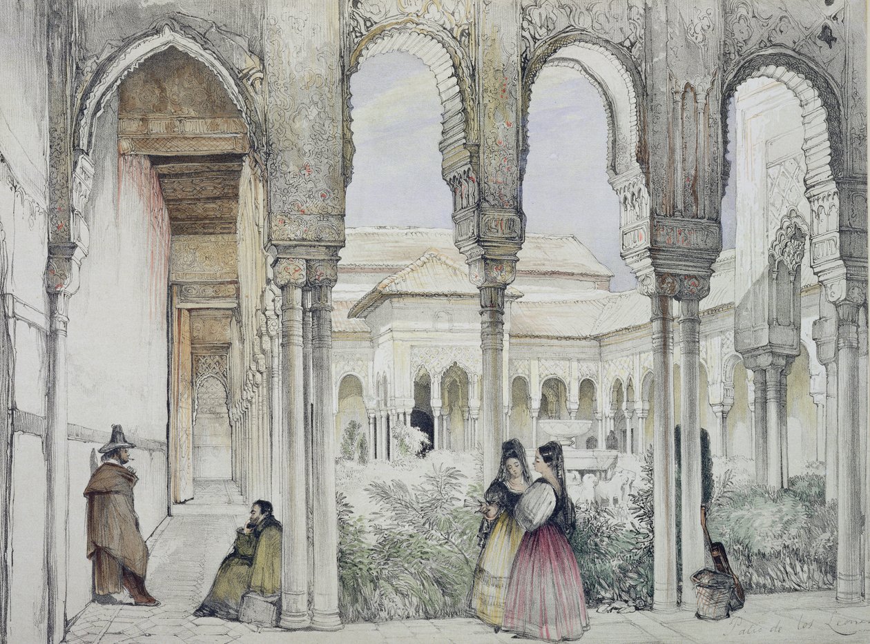 Dwór lwów (Patio de los Leones), z „Szkiców i rysunków Alhambry”, rytego przez Williama Gauciego (fl.1825-54), 1835 autorstwa John Frederick Lewis