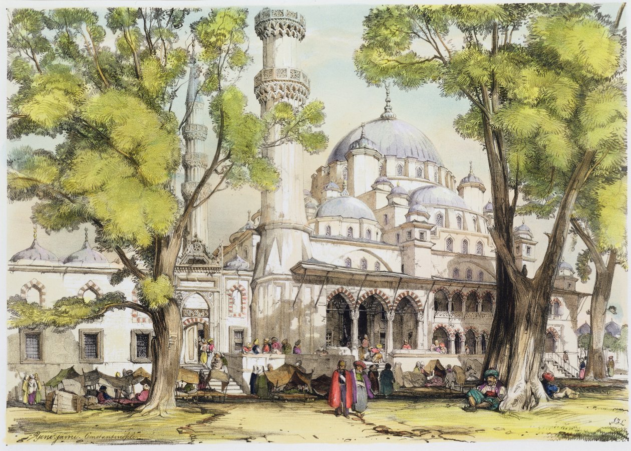 Yeni Jami, Konstantynopol, tablica 8 z „Ilustracji Konstantynopola”, sztychowana przez artystę, wyd. 1838 autorstwa John Frederick Lewis
