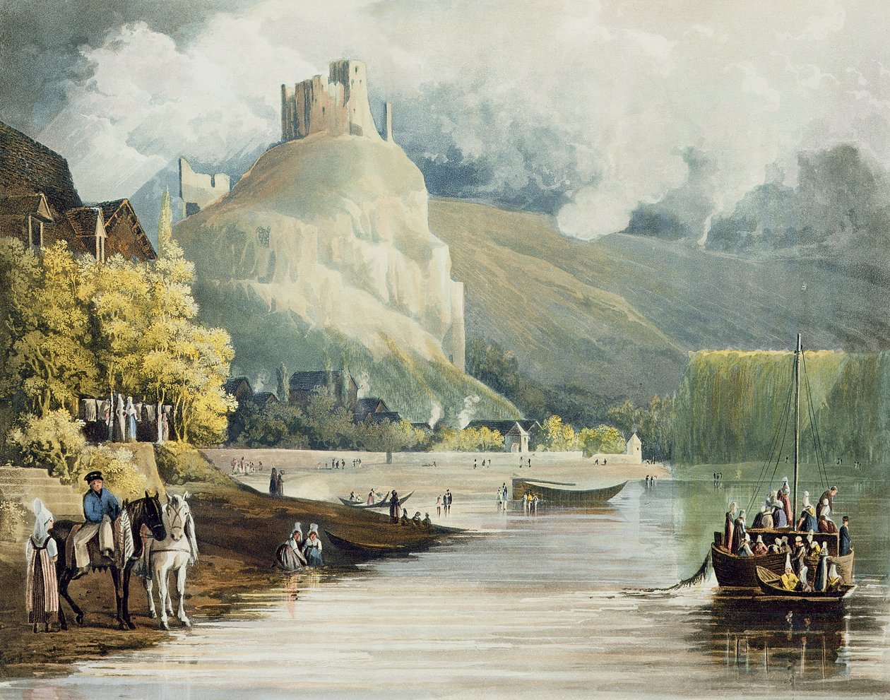 Andely, z „Widoki na Sekwanę”, rycina Thomas Sutherland (ur. 1785) wydana przez R. Ackermanna (1764-1834) 1821 autorstwa John Gendall