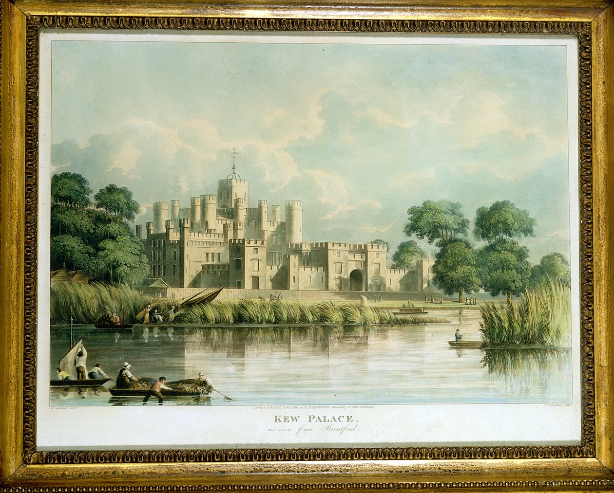 Pałac Kew widziany z Brentford, ryty przez Thomasa Sutherlanda (ur. 1785) opublikowany w 1819 r. autorstwa John Gendall