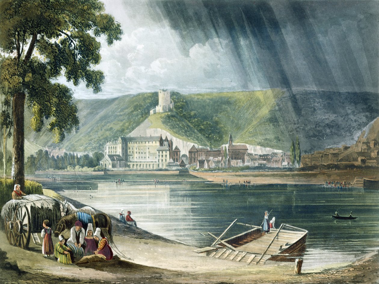 La Roche, z "Widoków nad Sekwaną", rycina Thomasa Sutherlanda (ur. 1785) wydana przez R. Ackermanna w 1821 r. autorstwa John Gendall