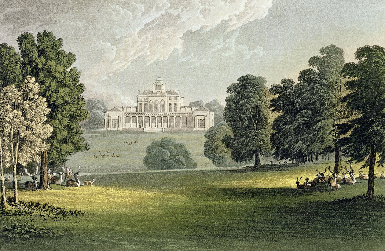 Stoke Park, z „Repozytorium Sztuki” Ackermanna, wydane ok. 1826 r. autorstwa John Gendall