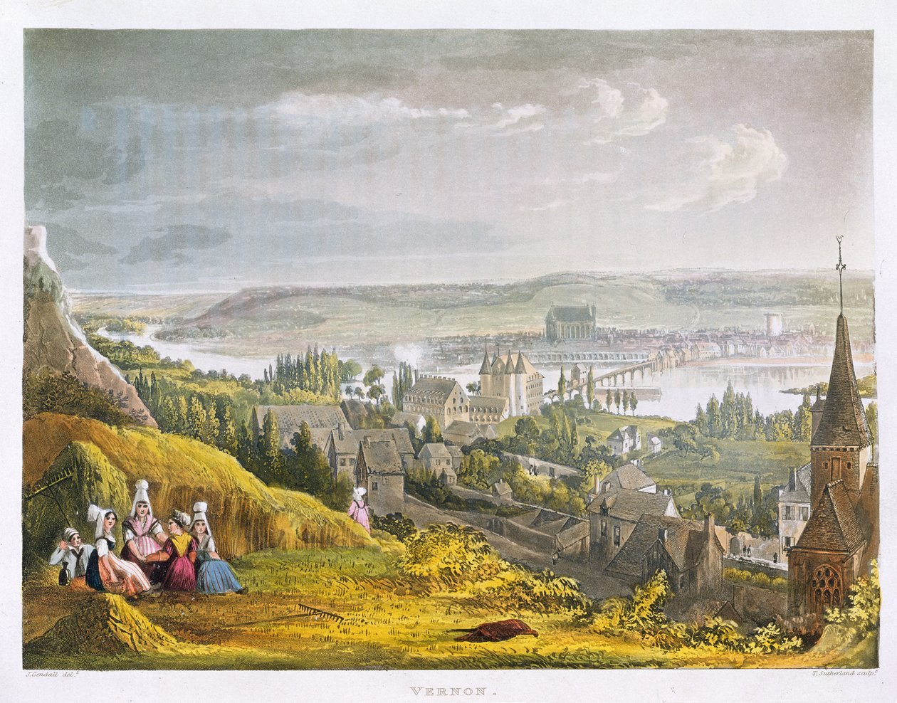 Vernon, z „Widoki na Sekwanę”, rycina Thomas Sutherland (ur. 1785) wydana przez R. Ackermanna (1764-1834) 1821 autorstwa John Gendall