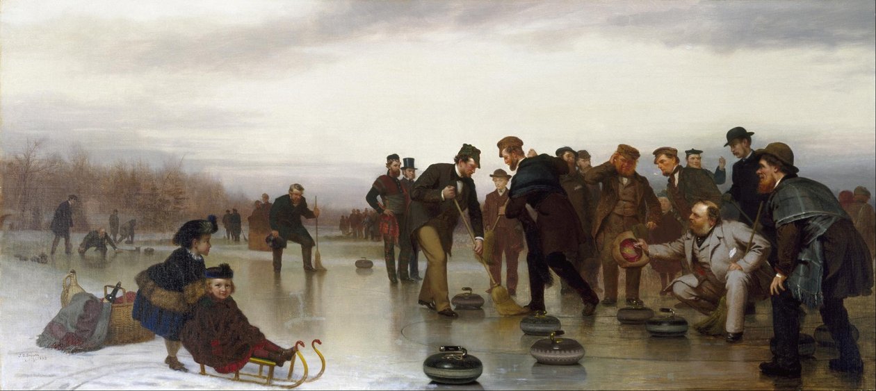 Curling;--szkocka gra w Central Parku autorstwa John George Brown