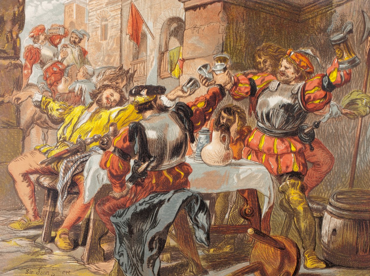 Iago przemawia w Otello, akt II, scena II, „Pozwól mi brzękać kanakin”, z „Ilustrowanej Biblioteki Szekspir”, opublikowanej w Londynie 1890 autorstwa John Gilbert