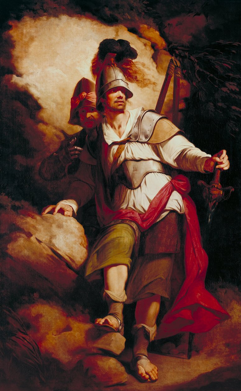 Sir Artegal, Rycerz Sprawiedliwości, z Talusem, Iron Manem (z Faerie Queene Spensera) autorstwa John Hamilton Mortimer