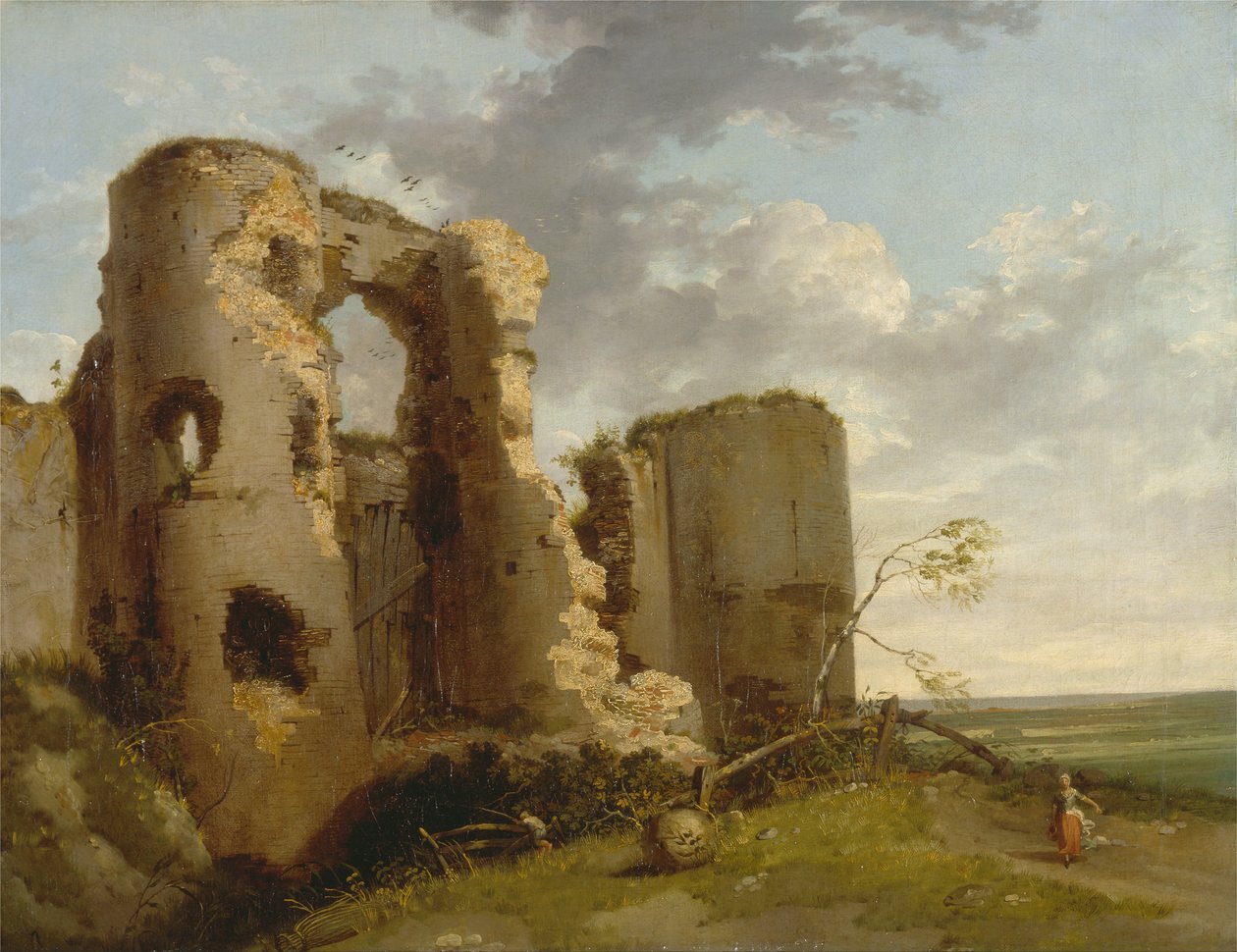 Zachodnia Brama zamku Pevensey, Sussex autorstwa John Hamilton Mortimer