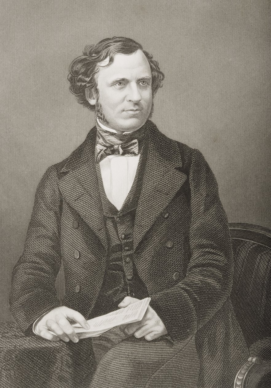 Edward Henry Smith Stanley, 15 hrabia Derby, ryty przez D.J. Pound z fotografii, z „The Drawing-Room of Eminent Personages, Volume 2”, wydanej w Londynie, 1860 autorstwa John Jabez Edwin Paisley Mayall