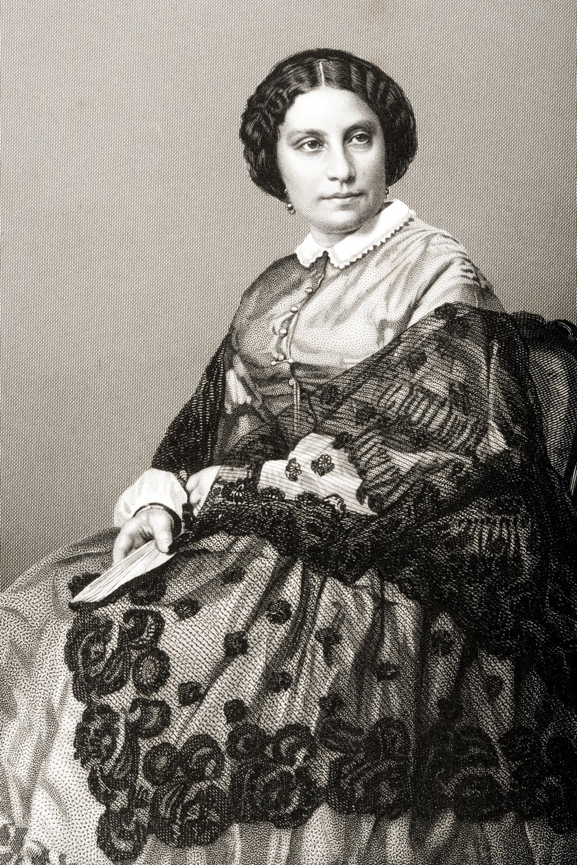 Madame Caroline Marie Felix Miolan-Carvalho (ok. 1827-95) grawerowana przez D.J. Pound z fotografii, z „The Drawing-Room of Eminent Personages, Volume 2”, wydanej w Londynie, 1860 autorstwa John Jabez Edwin Paisley Mayall