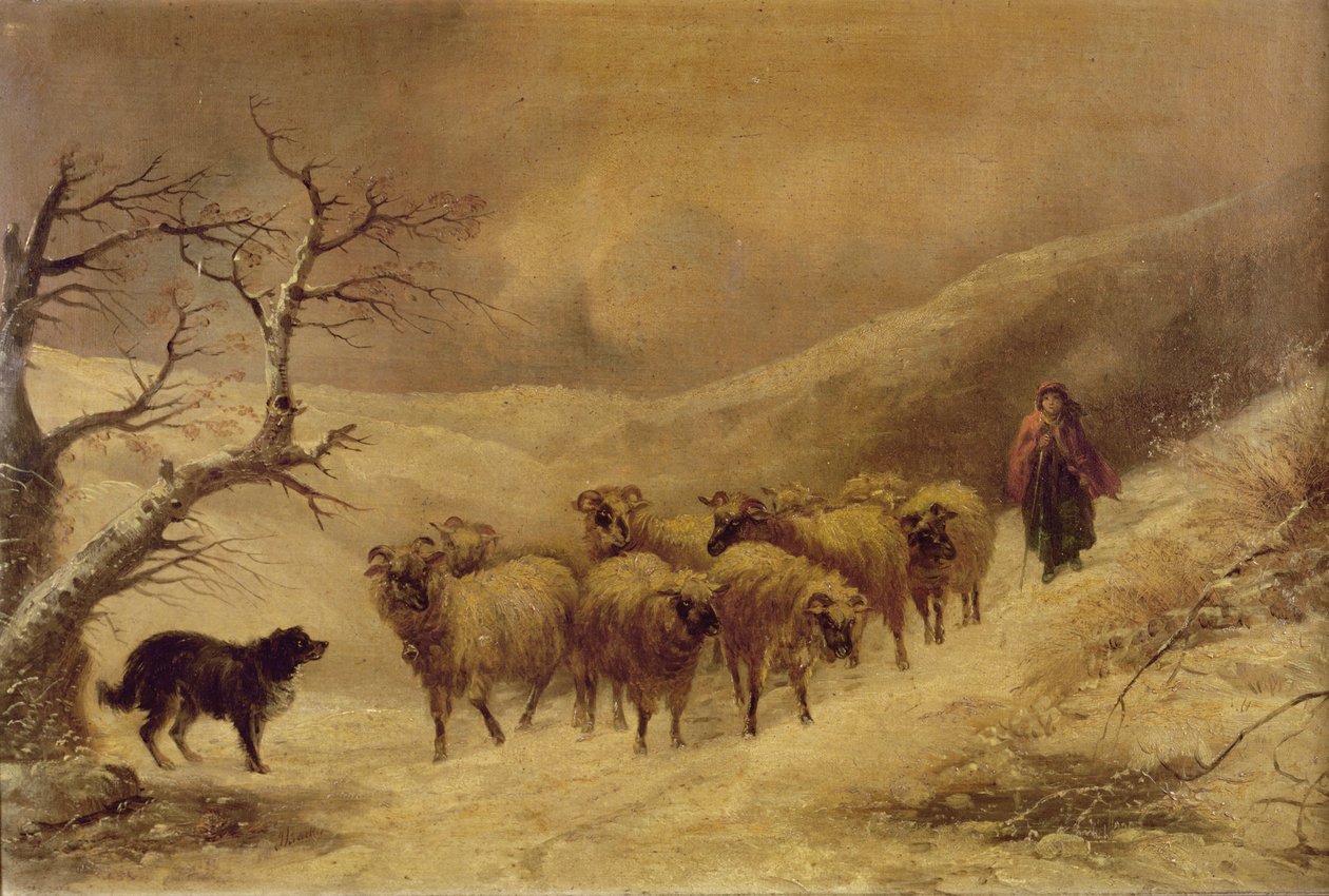 Pasterka w śniegu, 1845-1900 autorstwa John Joseph Barker