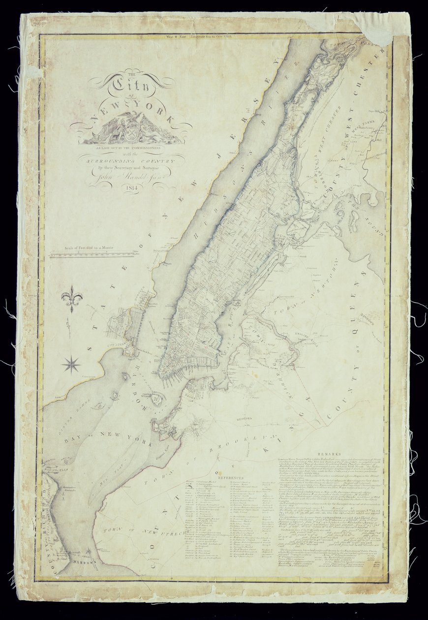 Mapa miasta Nowy Jork jako wyłożona przez komisarzy, 1814 r autorstwa John Jr. Randel