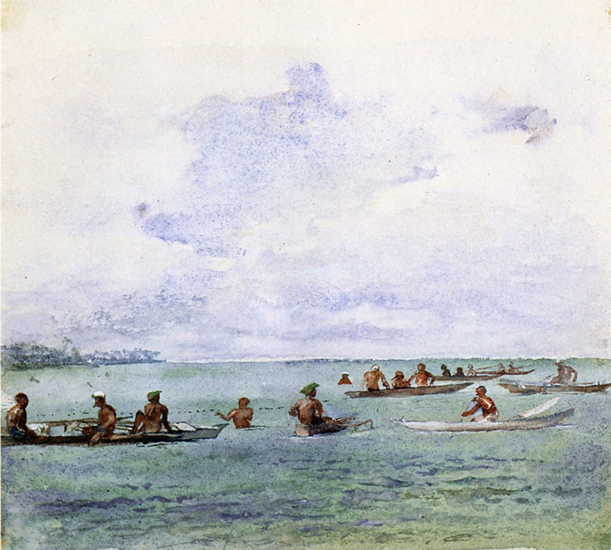 Przyjęcie wędkarskie, Samoa, 1890 (wc na pokładzie) autorstwa John La Farge or Lafarge