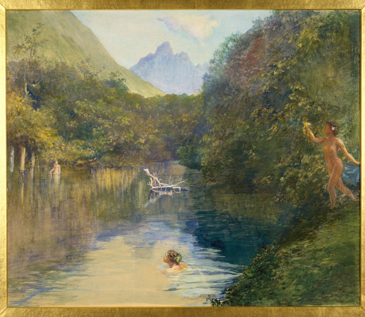 Ford na górnym krańcu Vai-Te-Piha (rzeka Tautira) Tahiti, 1891 (wc i gwasz na gładkim papierze) autorstwa John La Farge or Lafarge