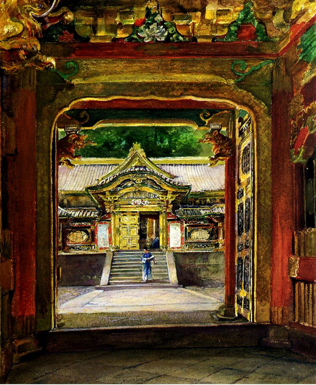 Trzecia Brama, Świątynia Iyemitsu, Nikko, Japonia, ok. 1886 (wc i gwasz na papierze) autorstwa John La Farge or Lafarge