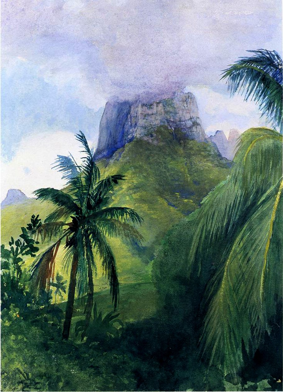 Szczyt Maua Roa, Moorea, Society Islands, 1891 (wc i gwasz na papierze na pokładzie) autorstwa John La Farge or Lafarge