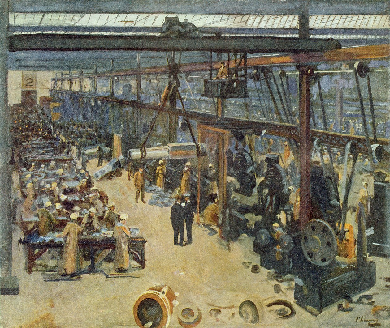 Scena w stoczni Clyde (Panowie Beardmore und Co), z brytyjskich artystów na froncie, kontynuacja „Frontu zachodniego”, 1918 autorstwa John Lavery