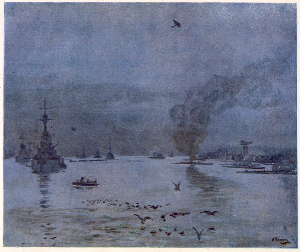 The Fleet, A Misty Day, 1917, z British Artists at the Front, Continuation of The Western Front, 1918 autorstwa John Lavery